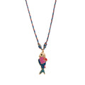 Ocean Fish Pendant Cord Necklace - Blue-Purple Fish Necklace (40mm Pendant) [W338F2FL]