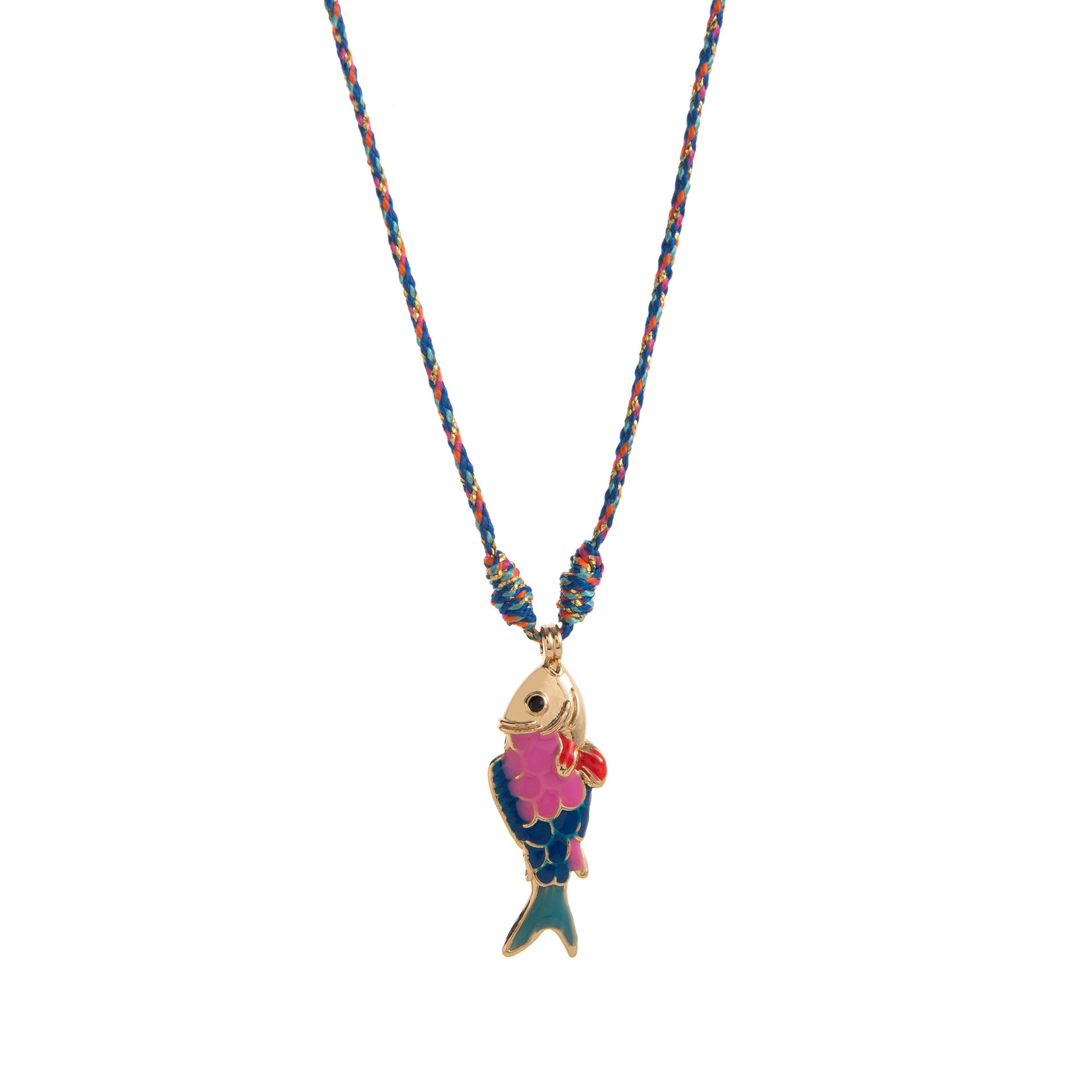 Ocean Fish Pendant Cord Necklace - Blue-Purple Fish Necklace (40mm Pendant) [W338F2FL]