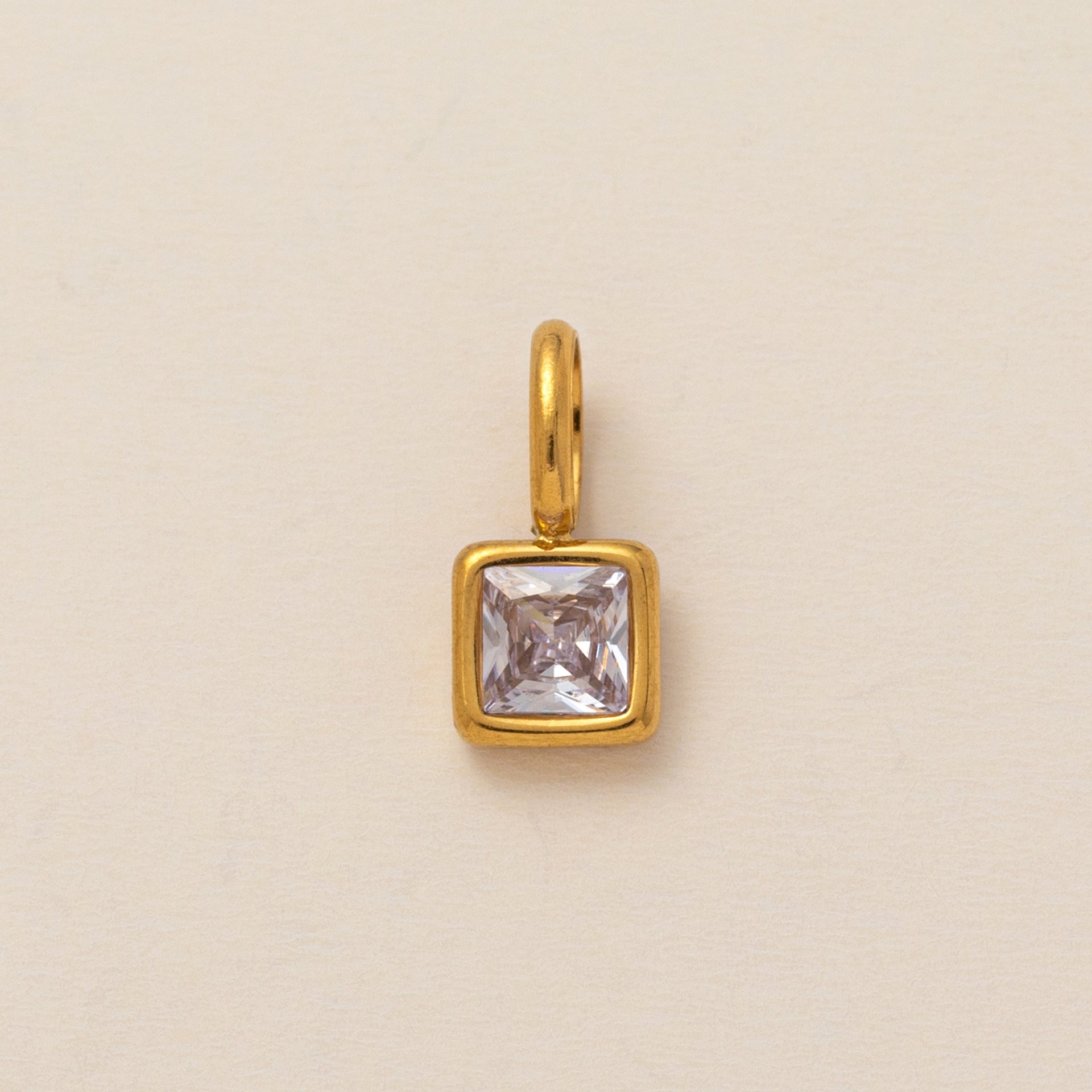 Lotus Birthstone Cube Necklace - April Pendant - Gold [QIVRJDDO]