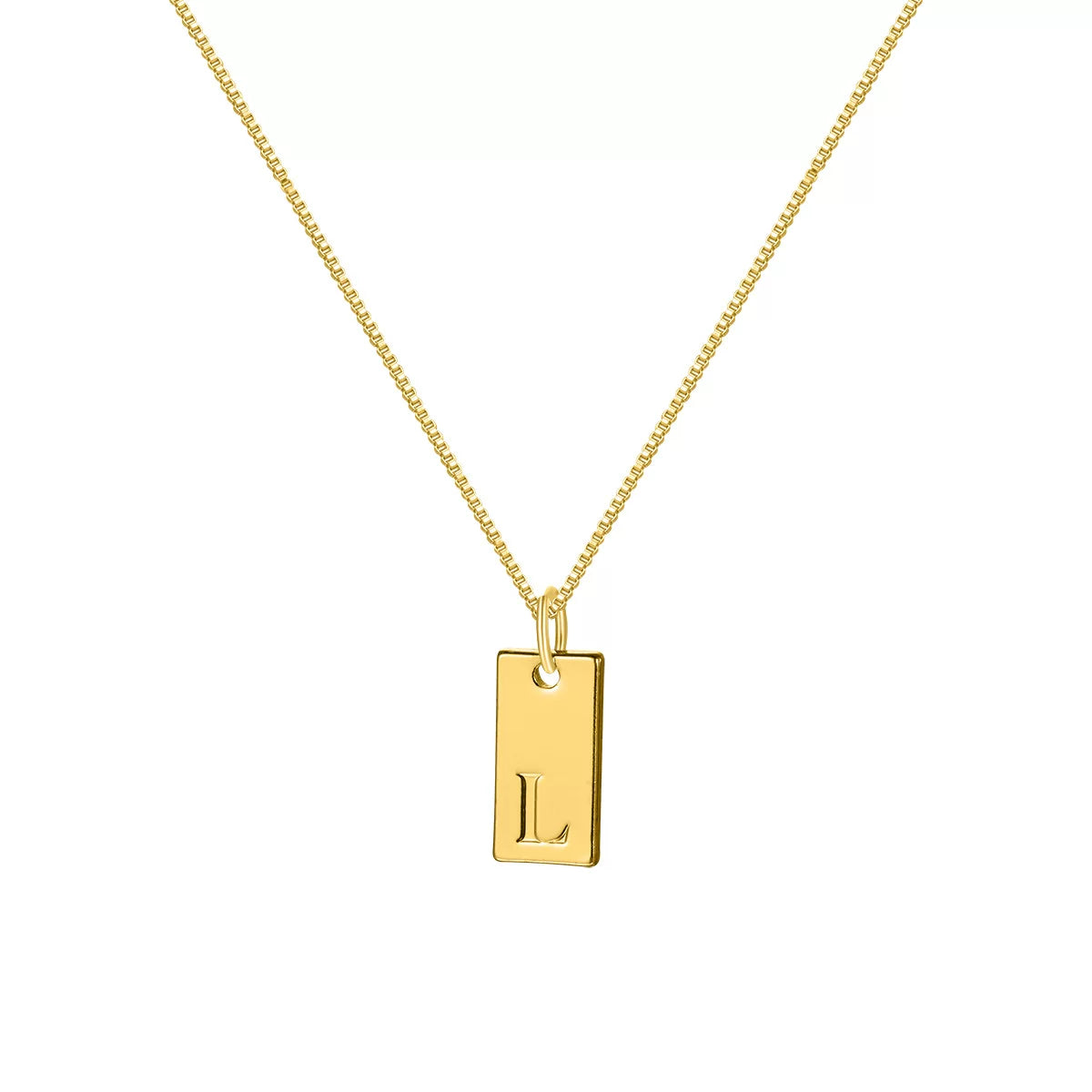 Initial Pendant Box Chain Necklace - Style L (Titanium Steel) [R7X7KCL7]
