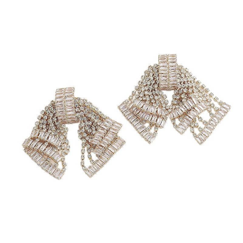 Rhinestone Bow Tassel Drop Earrings - Gold Clip-on Earrings [L5CDMQSL]