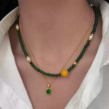 Chrysoprase Stone Beaded Necklace Set