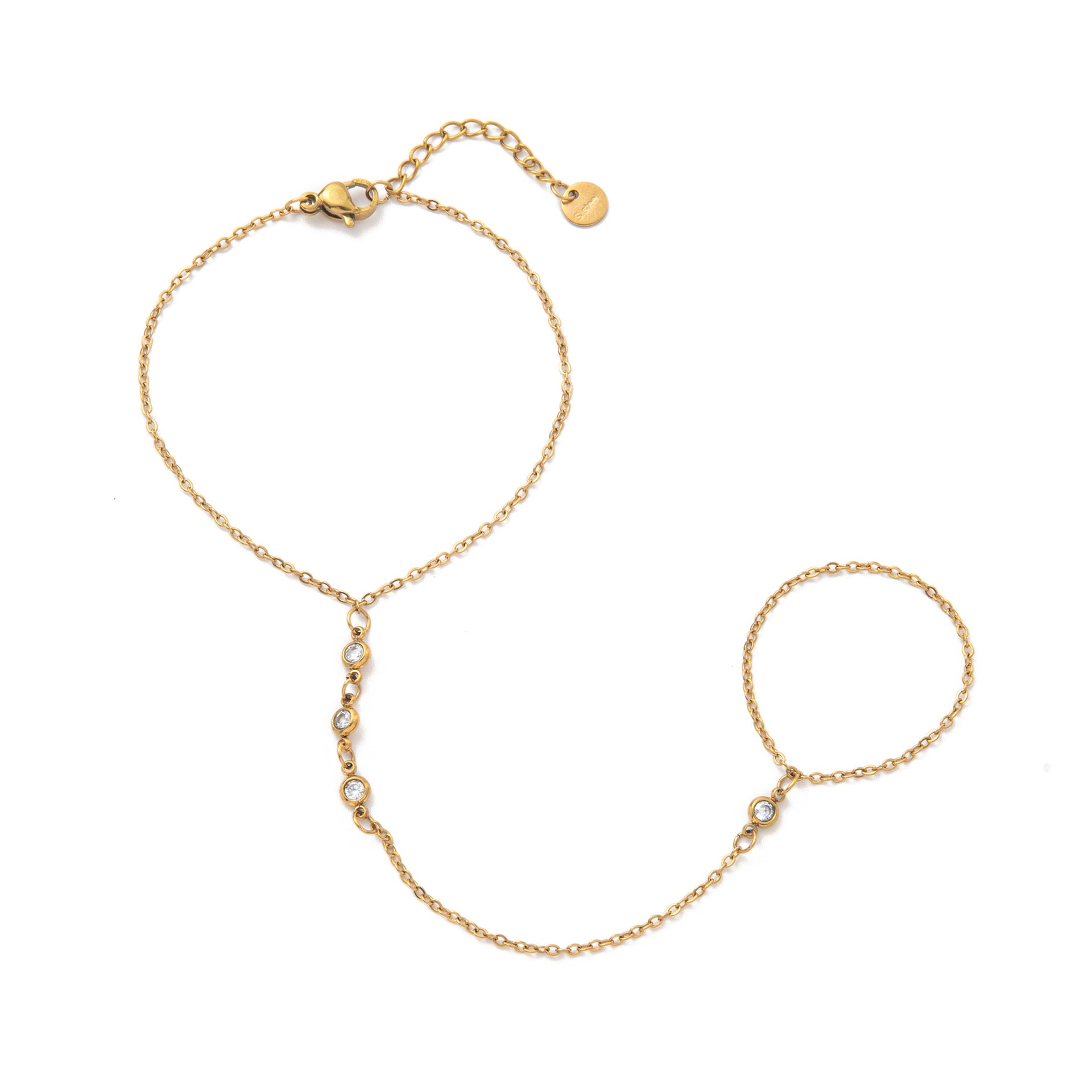 Elliette Gold Plated Finger Chain Bracelet - Finger Chain - Four Rhinestones [Y7KSGDE1]