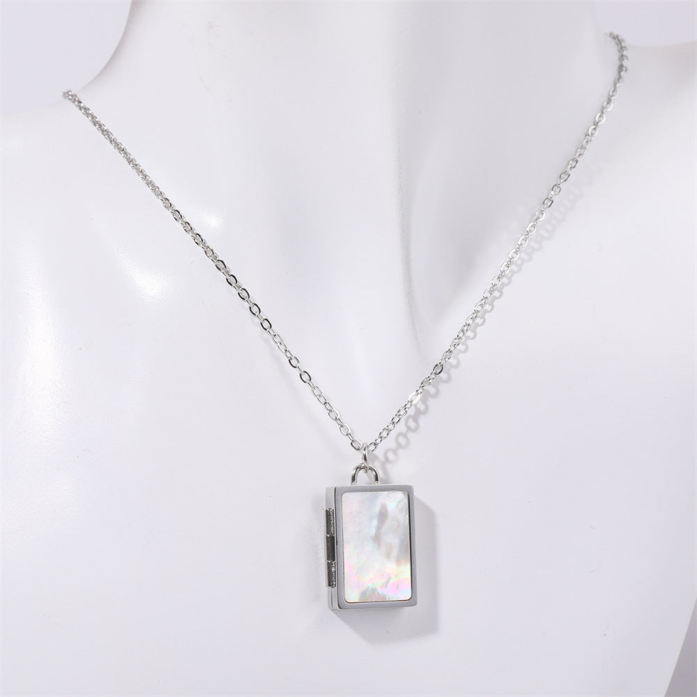 Mother of Pearl Locket Necklace - Silver Mother of Pearl - Rectangle [F6FXXZCR]