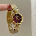 Vintage Camellia Bracelet Watch - Gold Band Red Dial [N14G6E9Z]