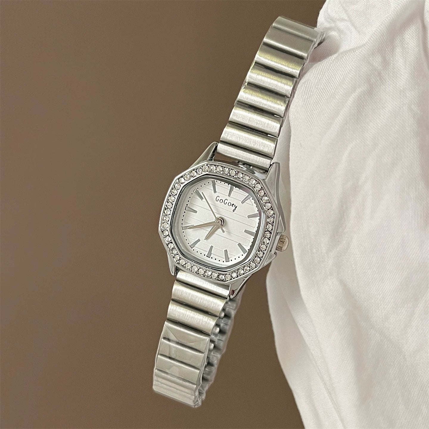 Minimalist Square Bracelet Watch - Silver Band with White Dial [NEE32EI4]