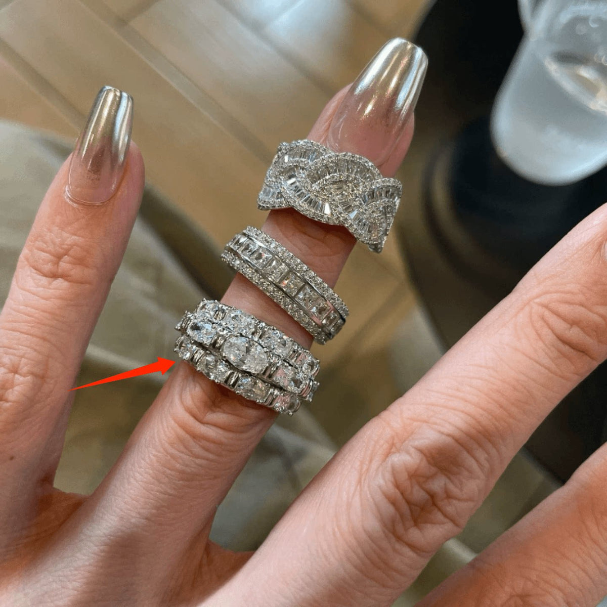 Dainty Stackable Silver Ring Set - Wide Sparkle Ring (Single) [4BBJZK0I]