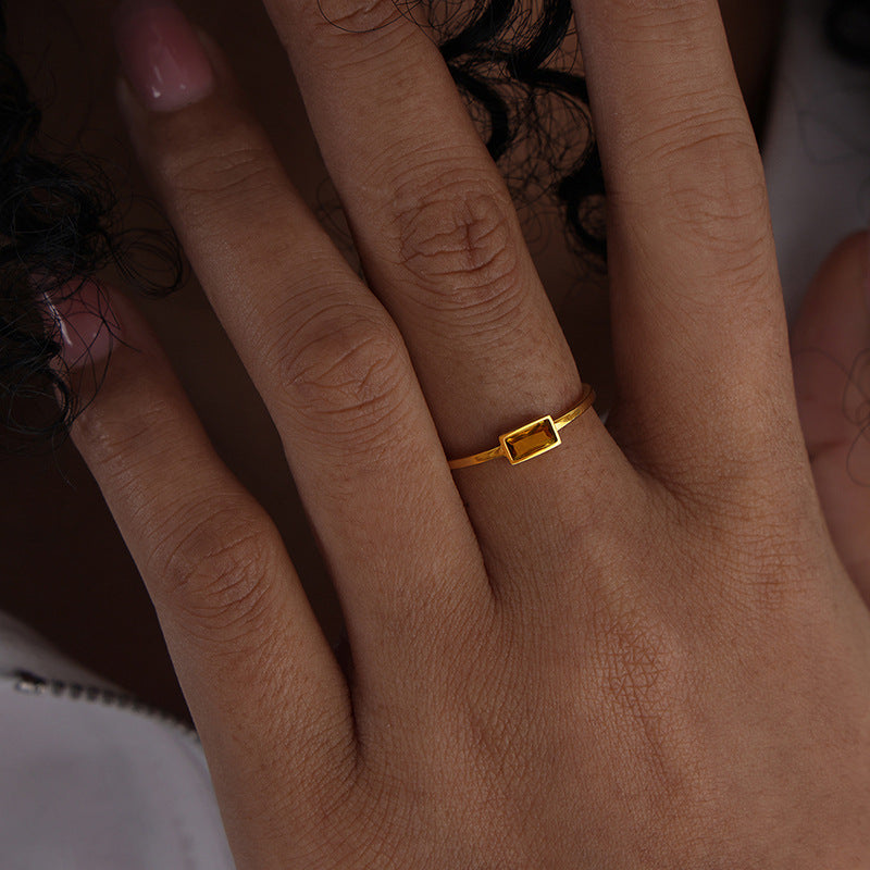 Karena Adjustable Gemstone Ring - Gold Brown Zircon Ring [AK97H6V2]