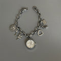 Vintage Heart Pendant Bracelet Watch - Silver Band with White Dial [TRHEY8SU]