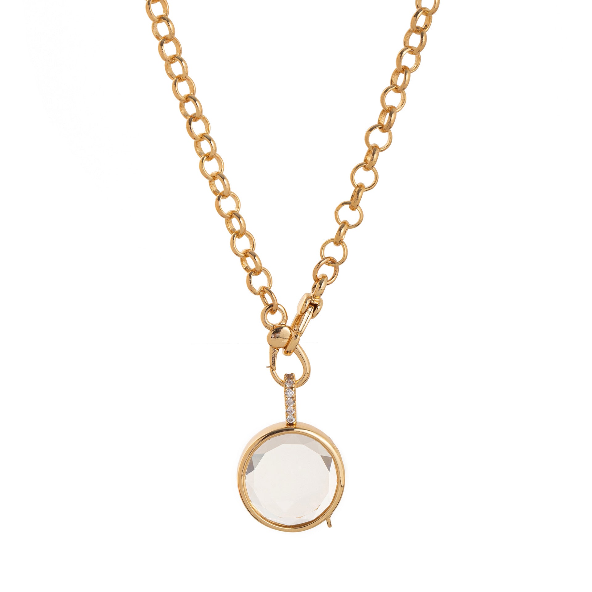 Rheya Floating Charm Locket Necklace - Round Locket Necklace (O-Chain) [XP5Z12ER]