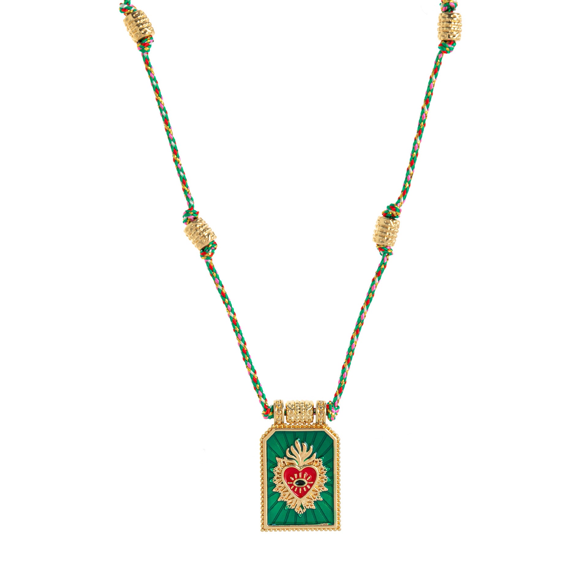 Siyona Cord Charm Necklace - Green Necklace (With Beads) [02ELV4QP]