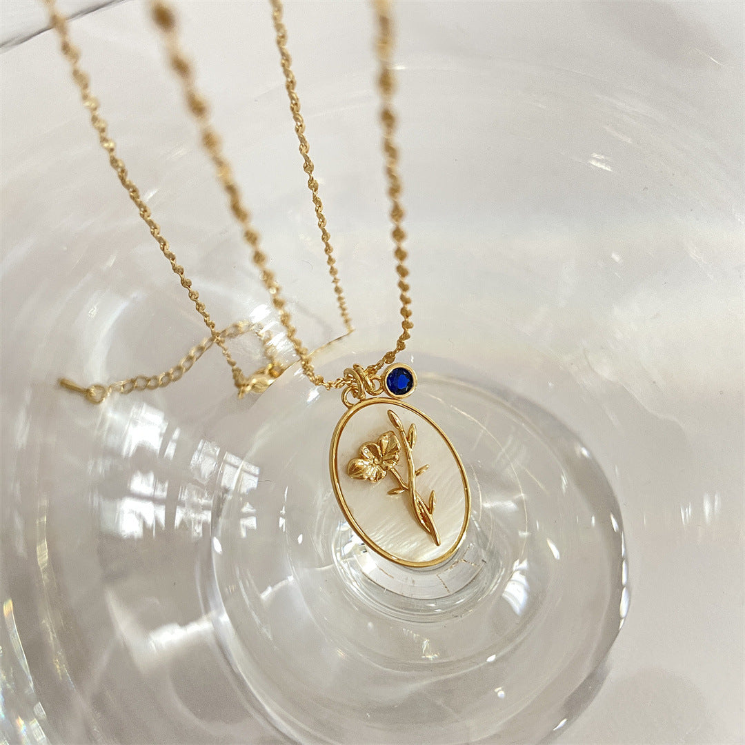 Anslee Mother-of-Pearl Birth Flower Necklace - September - Aster [QRV73VDN]