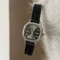Retro Square Dial Watch - Black Strap Silver Case Black Dial (Leather) [BIN9CQIX]