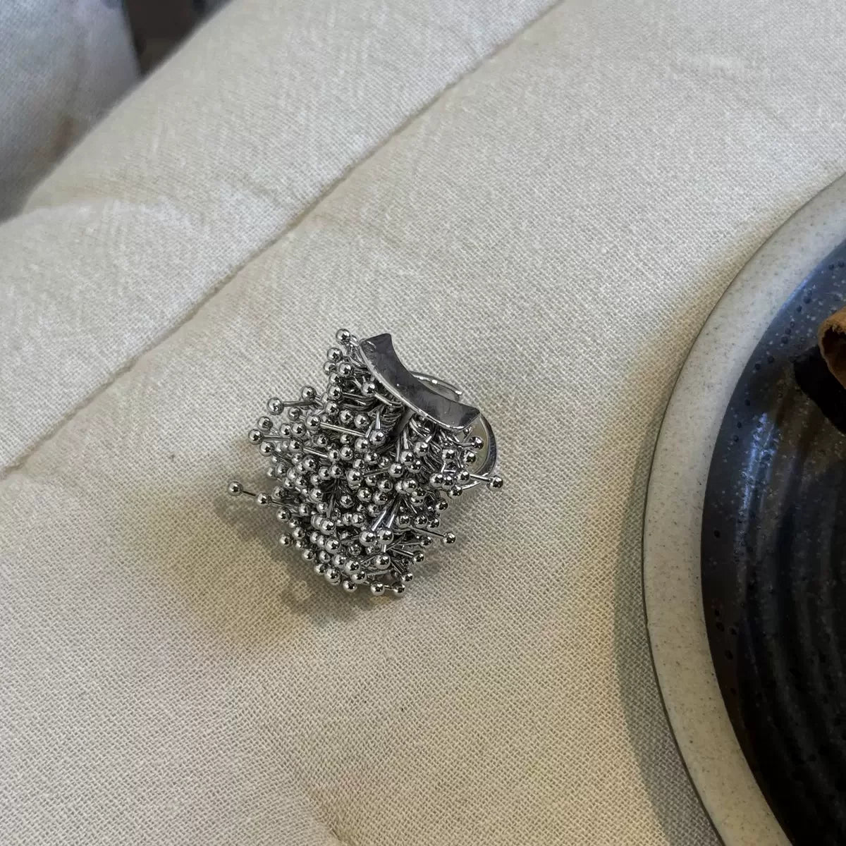 Stacked Amber Resin Ring - Intricate Silver Fireworks Ring [CVMBCA6A]