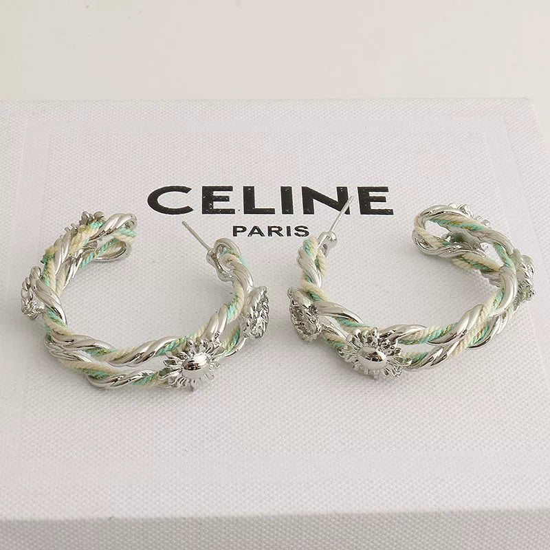 Braided Rope Sunflower Hoop Earrings - Premium Silver Small [EA7AM9WV]