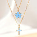 Leilah Bloom Cross Necklace - Blue Cross Flower Necklace [TXN20FZO]