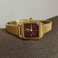 Retro Square Dial Metal Watch - Gold Band / Red Face [OUC567K7]