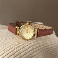 Minimal Round Dial Leather Watch - Brown Strap Gold Dial [4IOGCVW9]