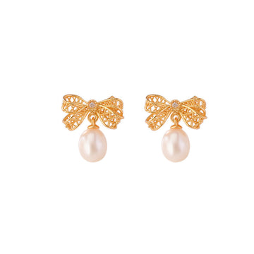 Leslie Pearl Bow Drop Earrings