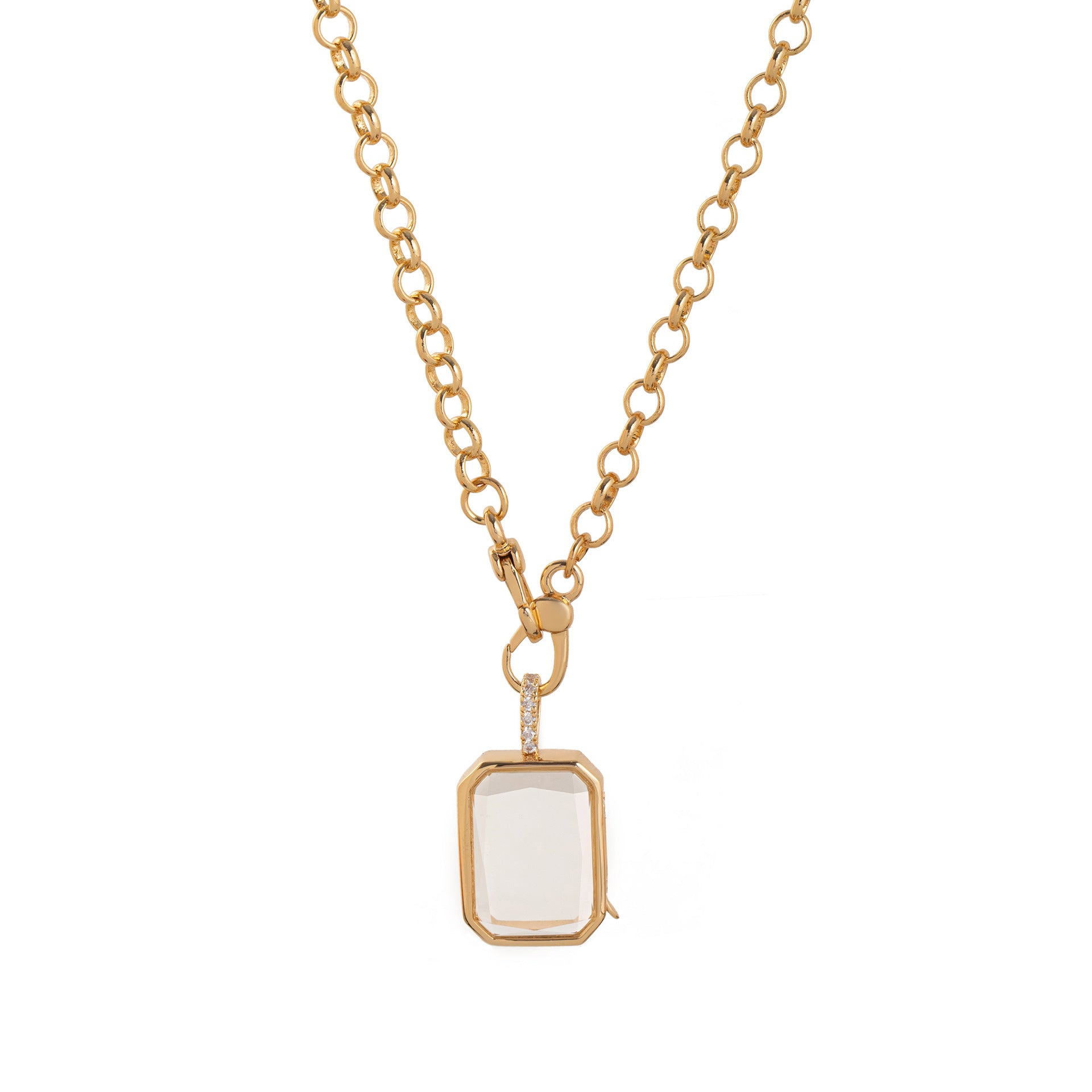 Soleil Keepsake Charm Pendant - Rectangular Transparent Box Necklace (O-chain) [YWVBTMXH]