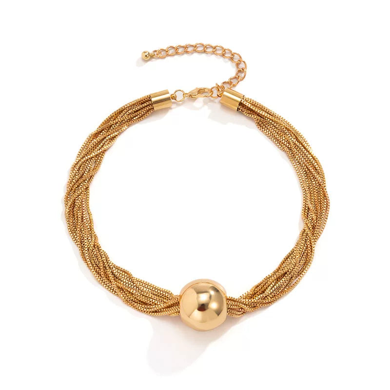 Layered Bead Chain Necklace - Gold Large Bead [I72FUY80]