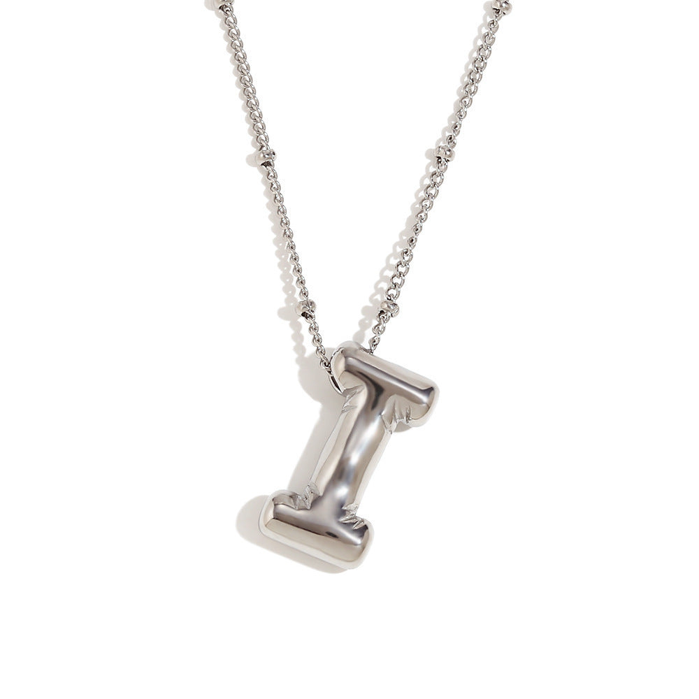 Aiyanah Glossy Bubble Letter Necklace - Silver I [HF47CRWK]