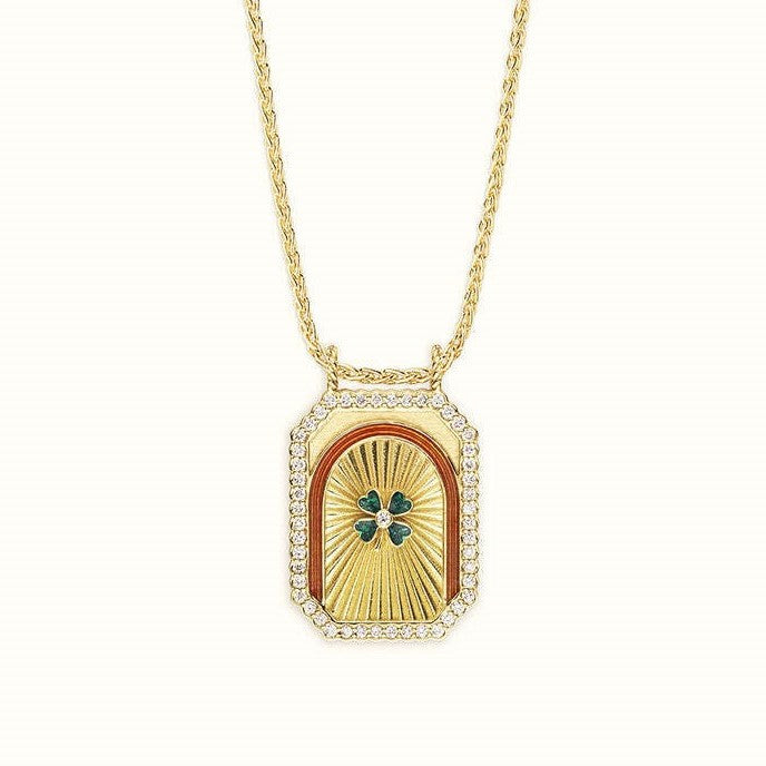 Liani Celestial Charm Necklace - Red-Edged Green Four-Leaf Clover [W478POPF]
