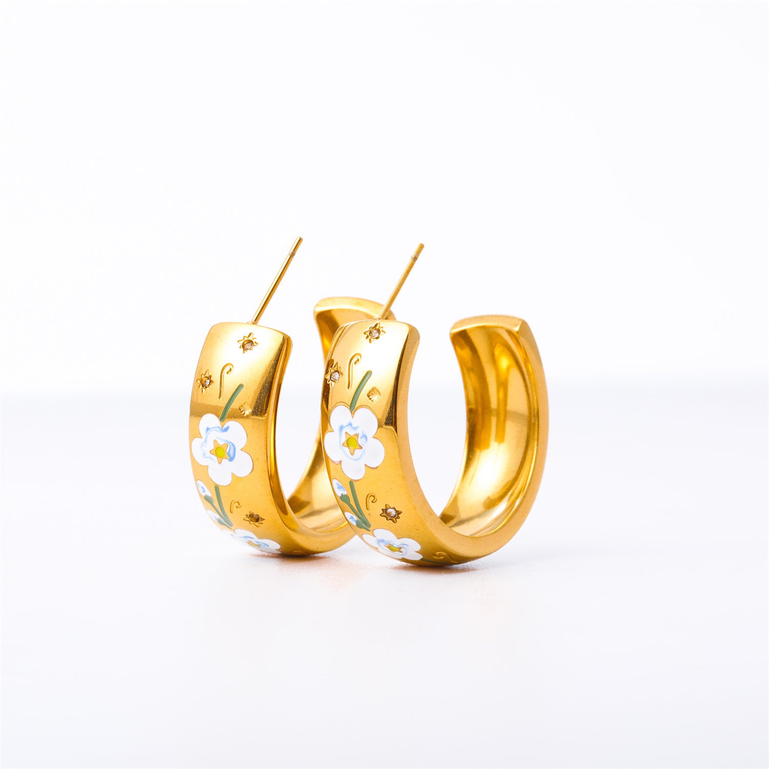 Ariam Botanical Hoop Earrings - The Forget-Me-Not Hoops [HVJ61A9F]