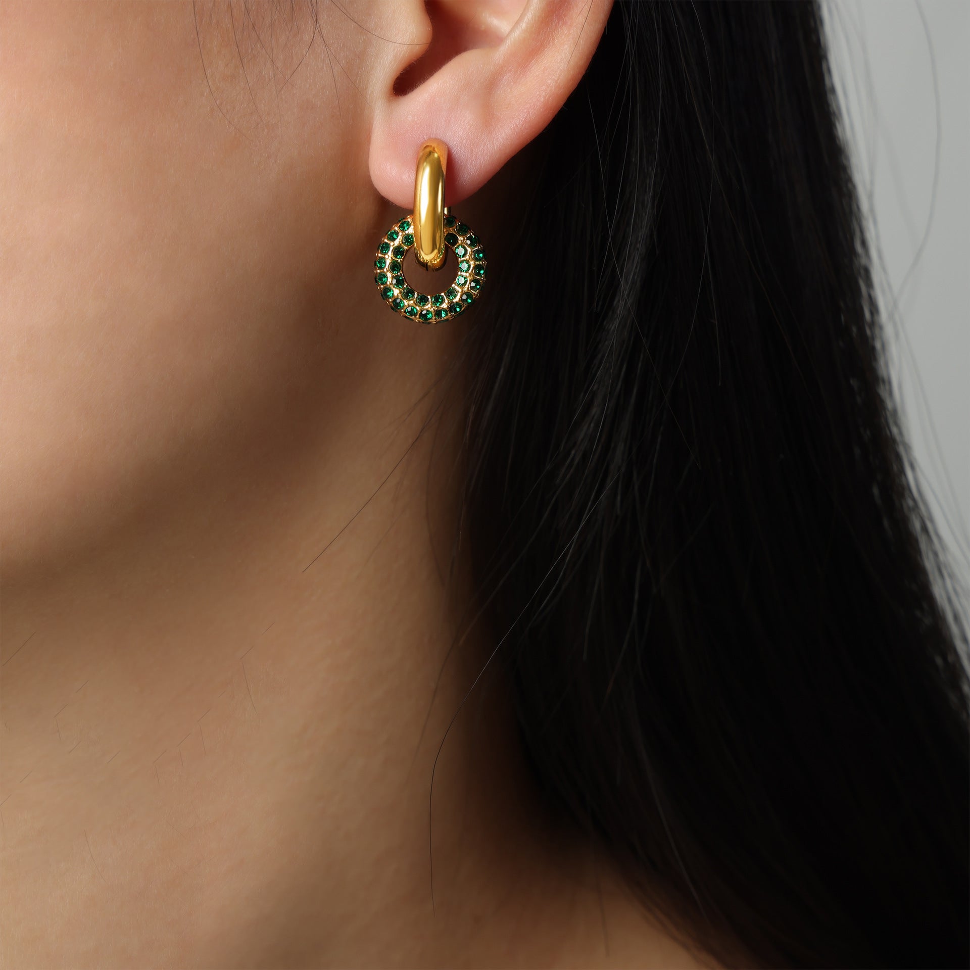 Wrenley Detachable Diamond Earrings - Green Rhinestone Gold [CACM9KY0]