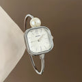 Square Pearl Bracelet Watch - Silver Band White Dial [CF8D7UDH]