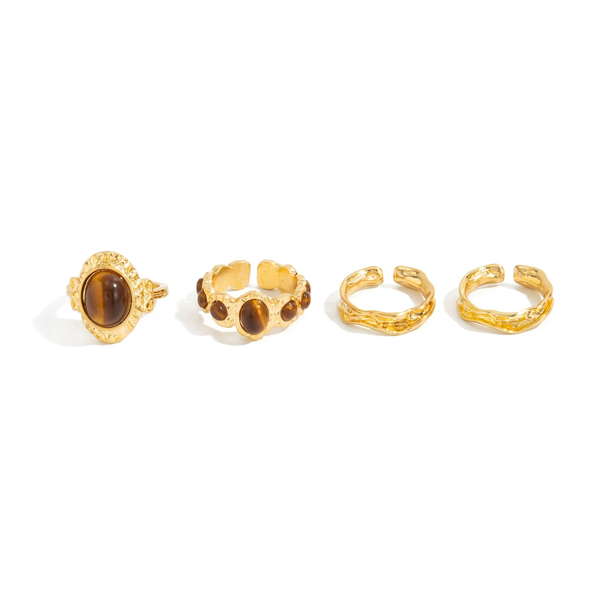Organic Gemstone Open Ring Set - 4-Piece Set [QO413ZZQ]