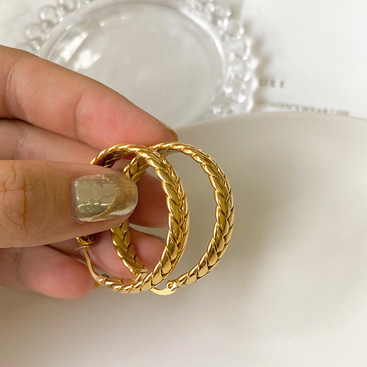 Clarice Geometric Wheat Hoops - Titanium Steel Wheat Ear Hoop (Non-Fading) [XJXILCL8]