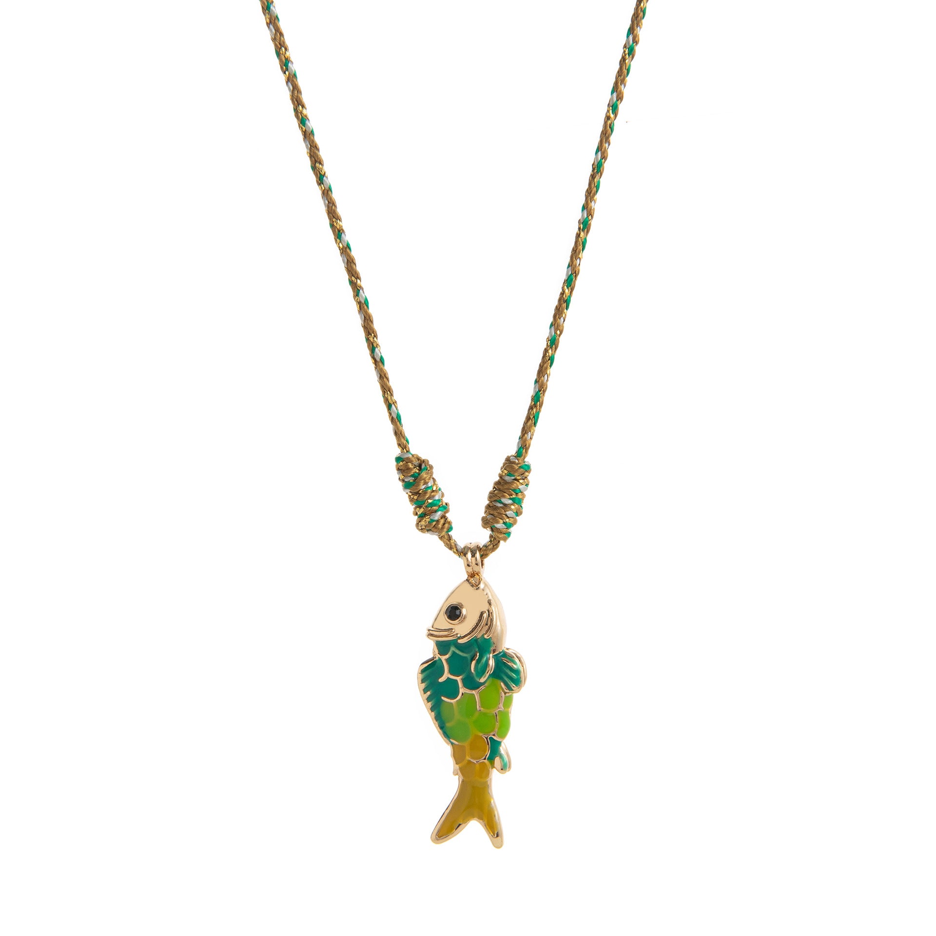 Ocean Fish Pendant Cord Necklace - Deep Green Fish Necklace (40mm Pendant) [2JXNZ62R]