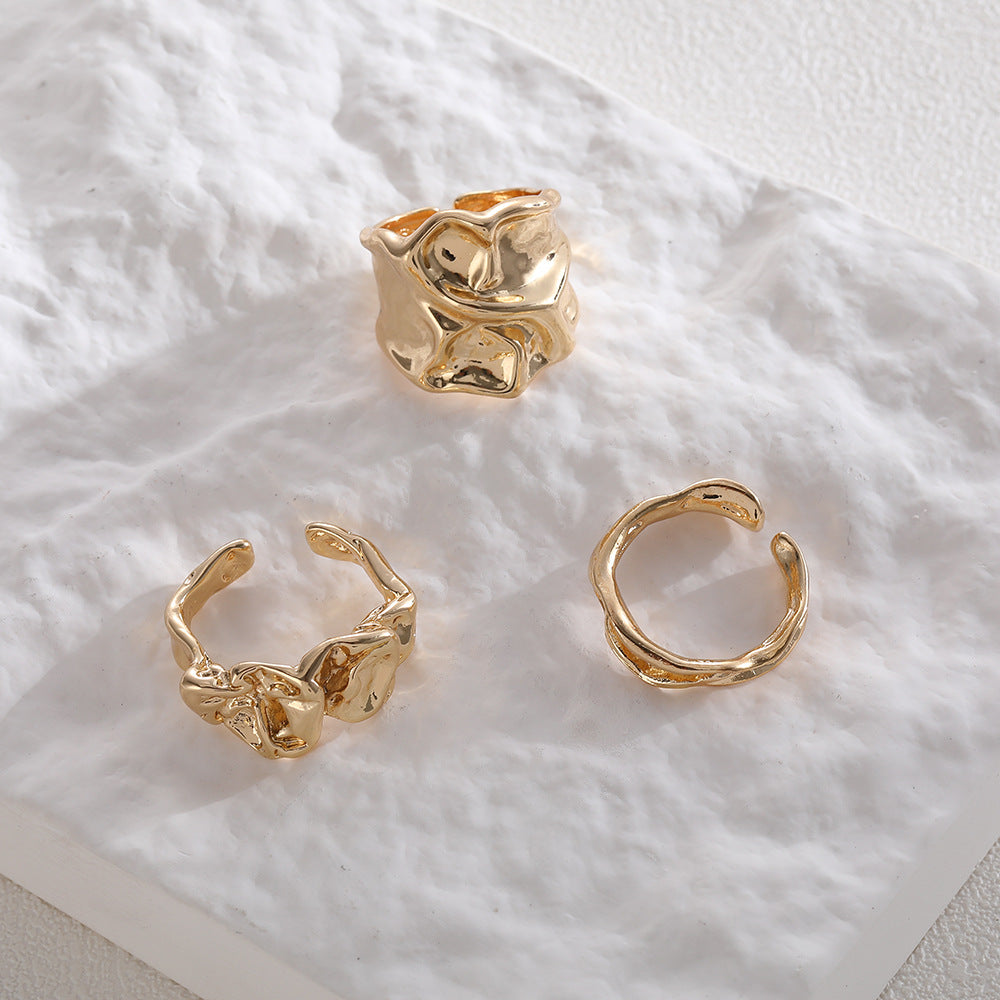 Azure Pleated Stack Rings - Gold Three-Piece Set [QG60N26J]