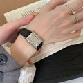 Ivyonna Rectangular Leather Watch - Black Strap Silver Frame Gray Face [YEOY7RQ0]
