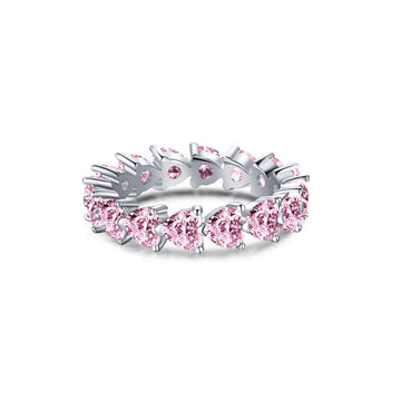 Full Circle Pink Heart Crystal 925 Sterling Silver Ring