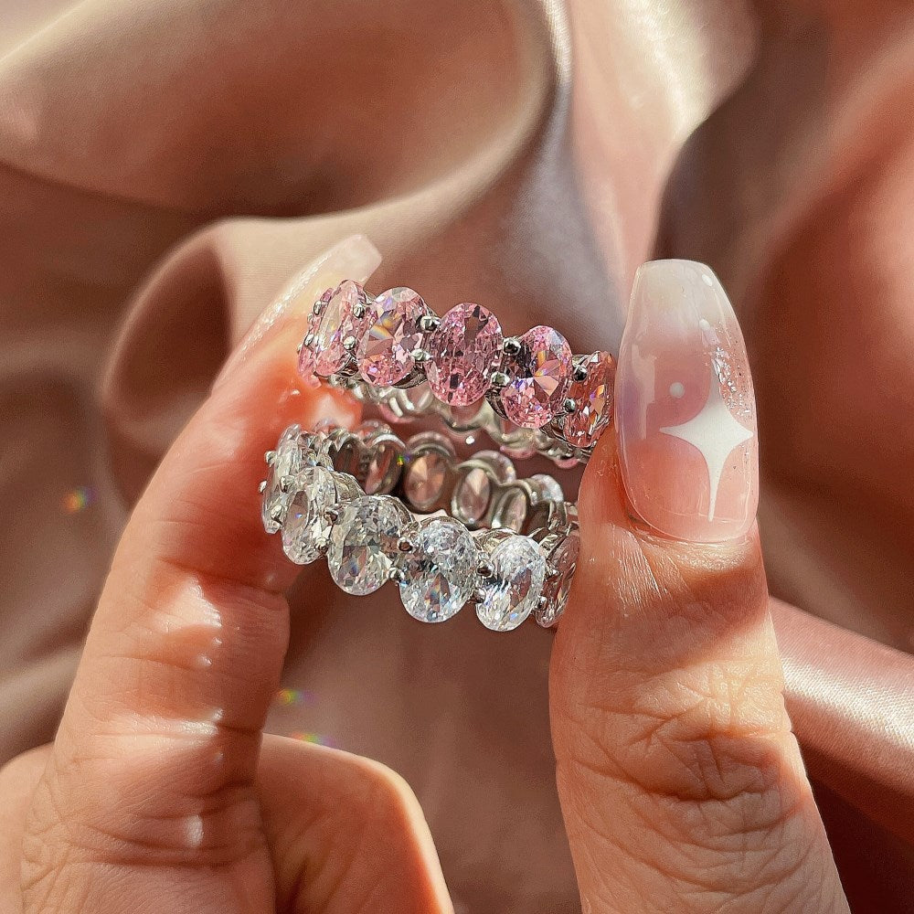 Full Circle Pink Crystal 925 Sterling Silver Ring