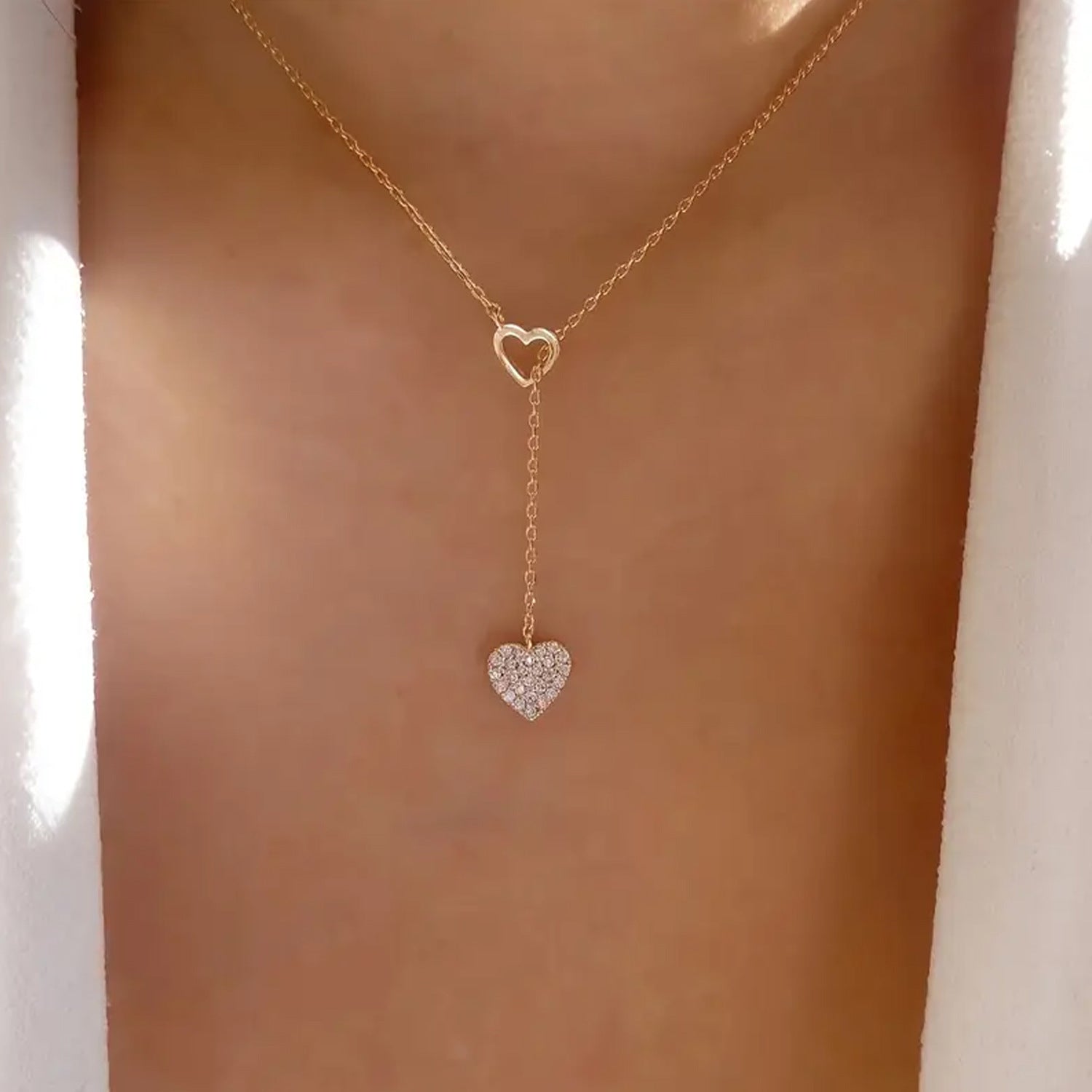 Jaylyn Rhinestone Heart Necklace - XL Heart Necklace [IX1OCSK1]