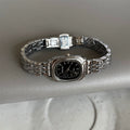 Daisy Dial Bracelet Watch - Silver Strap Black Dial Small Square [68BMW2ME]