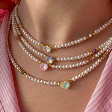 Tyla Crystal Heart Pearl Necklace