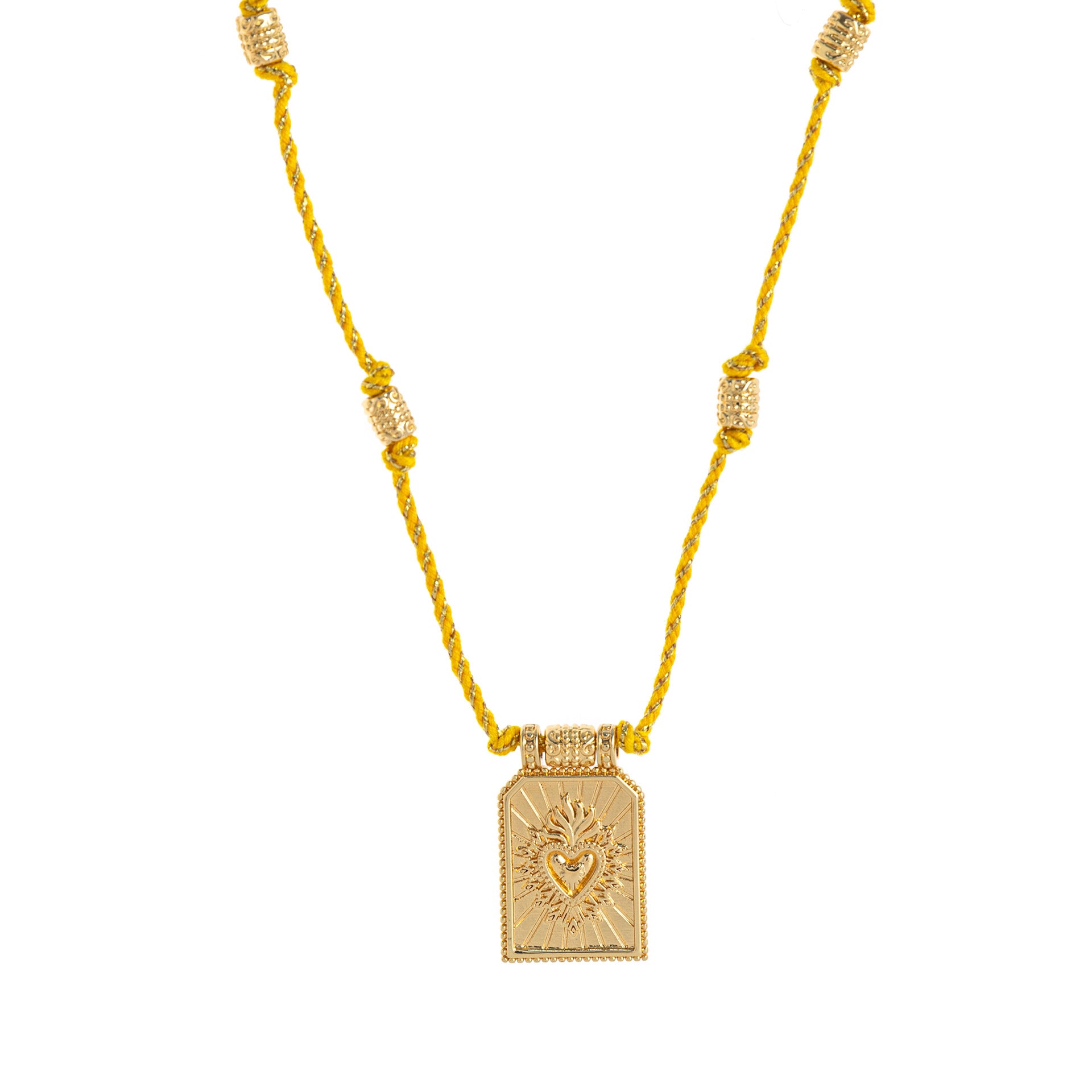 Siyona Cord Charm Necklace - Yellow Necklace (With Beads) [GEU9537F]