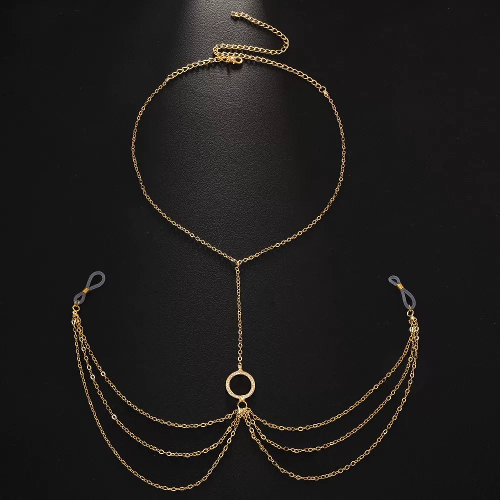 Rhinestone Body Chain - Gold [Q9B7XM43]