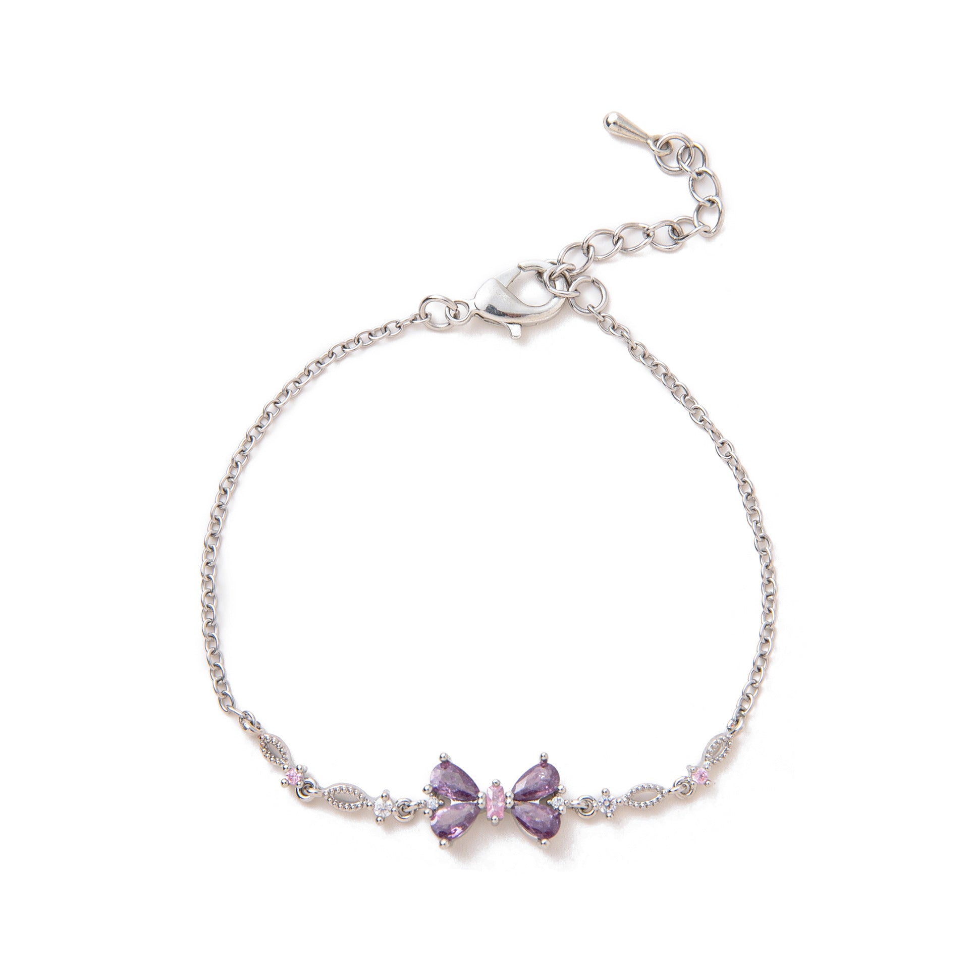 Angelique Dainty Butterfly Zircon Jewelry - Silver Purple Zircon Butterfly Bracelet [4CVP9N1A]