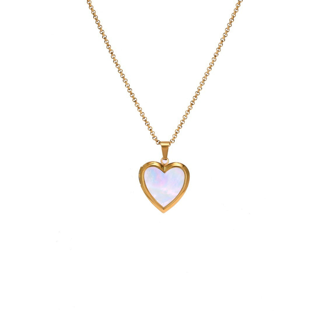 Heart Shell Locket Pendant Necklace - Gold Heart Shell [DUITDYI0]