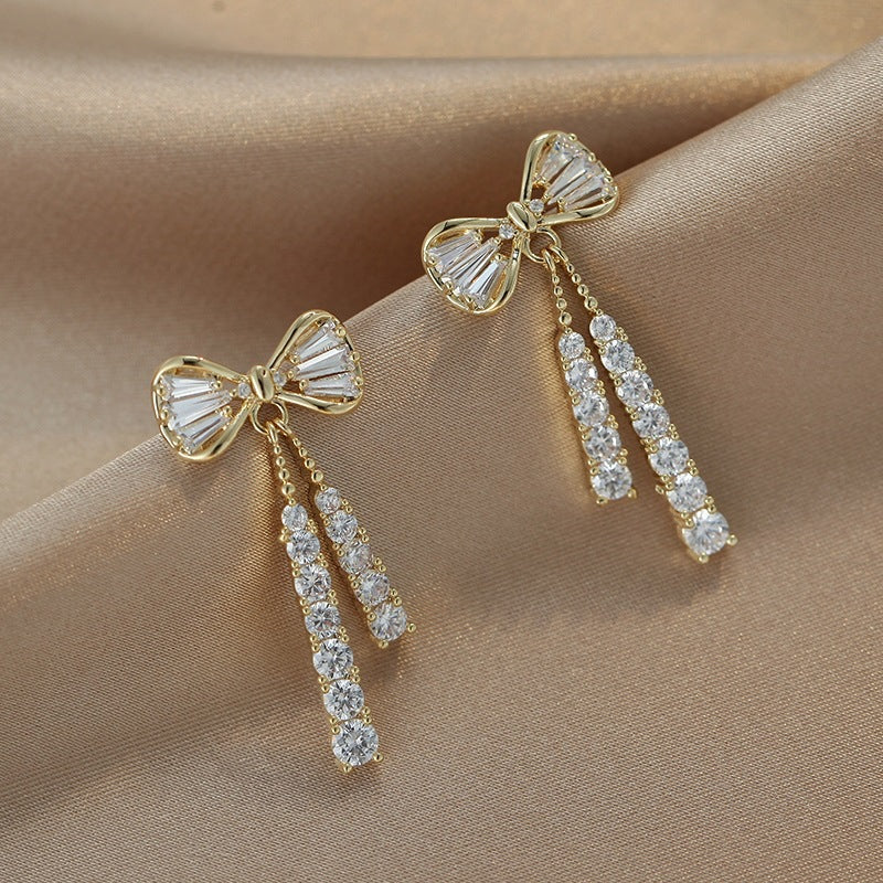 Macee Gold Zircon Bow Earrings - Gold [WOCP2FIO]