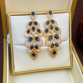 Avangeline Zircon Leaf Earrings - Gold-Blue [S0JPTHF2]