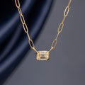 Layered Cubic Zirconia Chain Necklace - Square Zirconia Paperclip Necklace [J0L5TUE7]