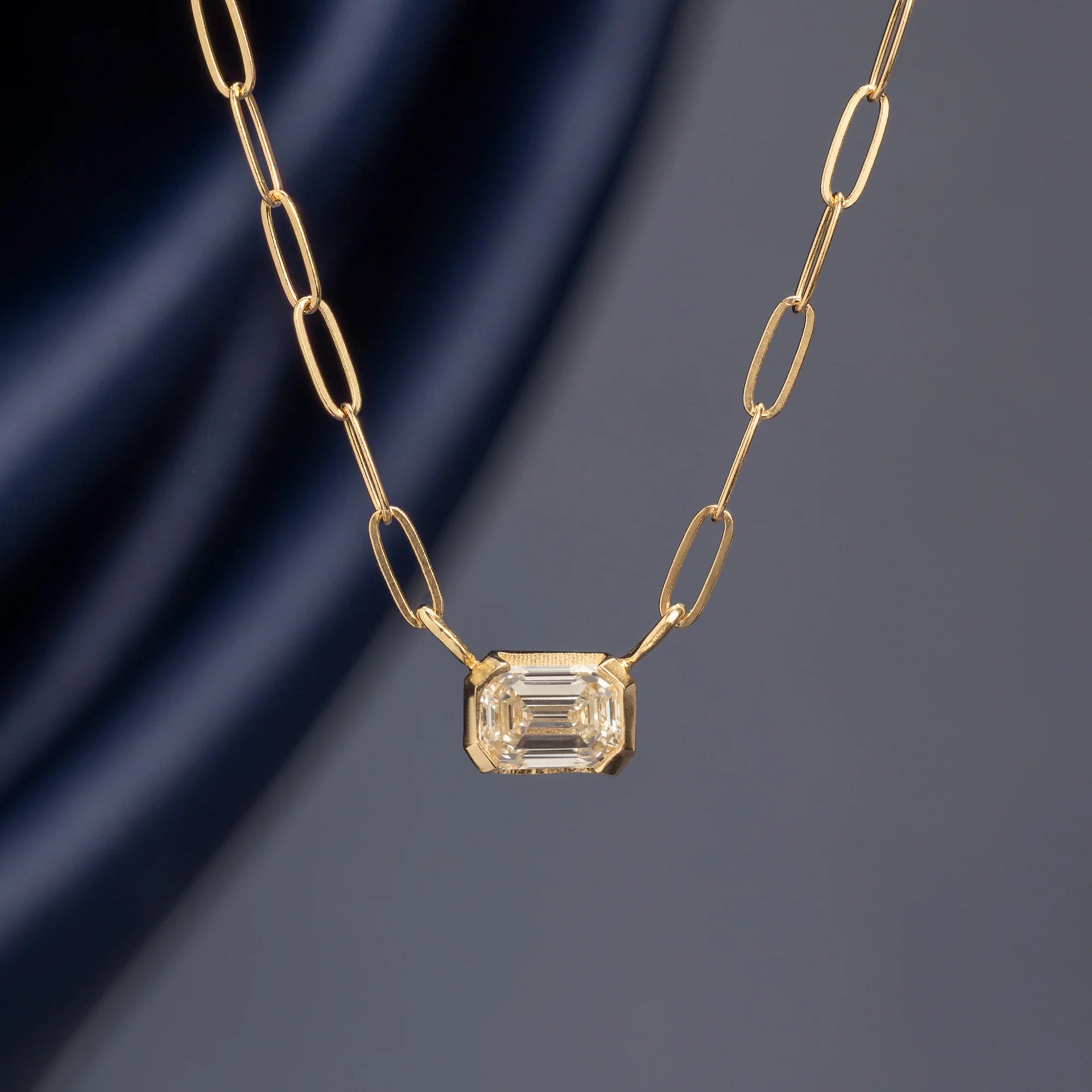 Layered Cubic Zirconia Chain Necklace - Square Zirconia Paperclip Necklace [J0L5TUE7]