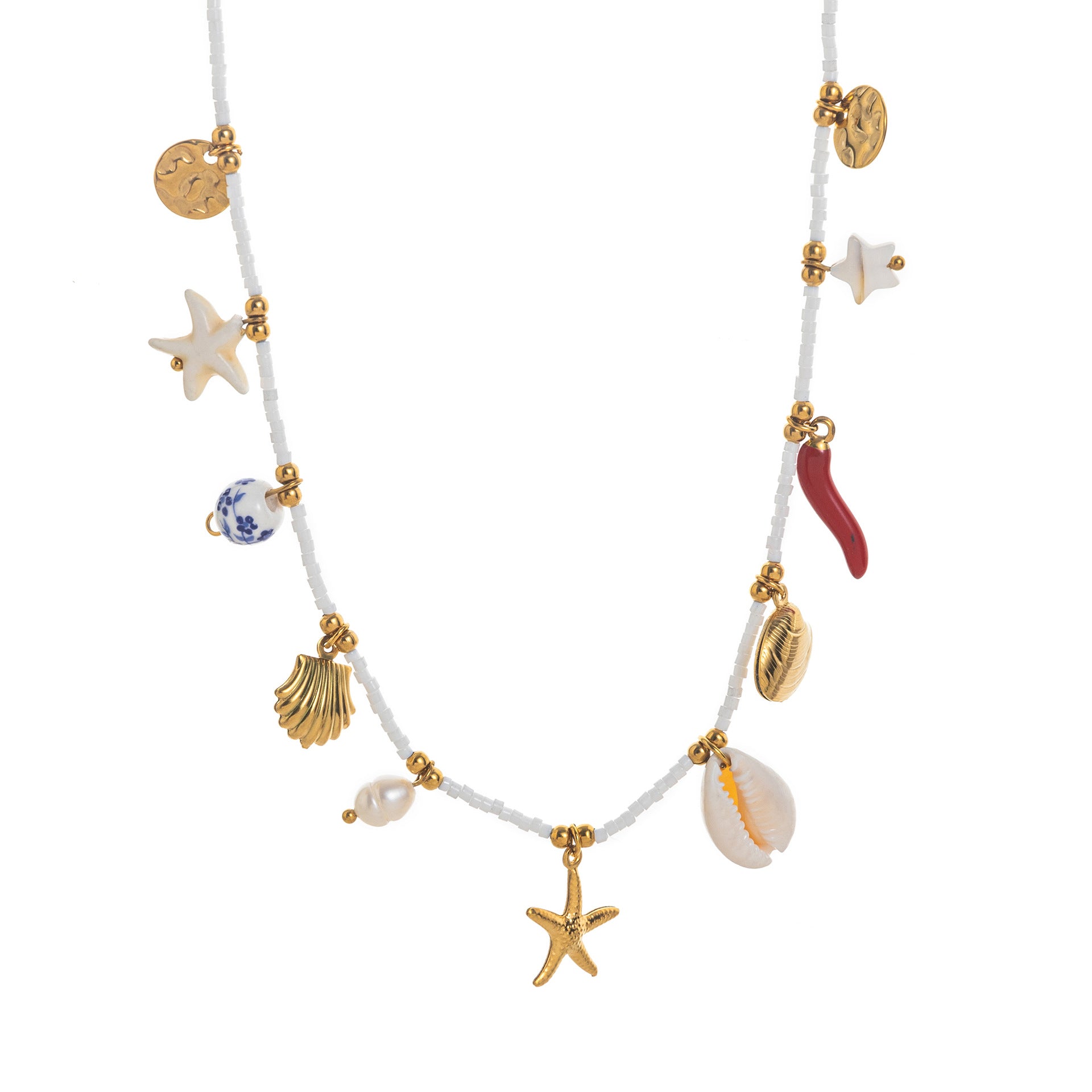 Starfish and Shell Pendant Necklace - Starfish & Chili Necklace [A7T79HDU]