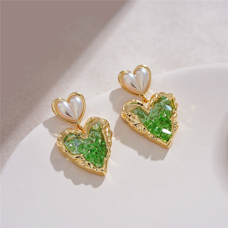 Xenia Gradient Crystal Pearl Drop Earrings - Green [UIPU1IJU]